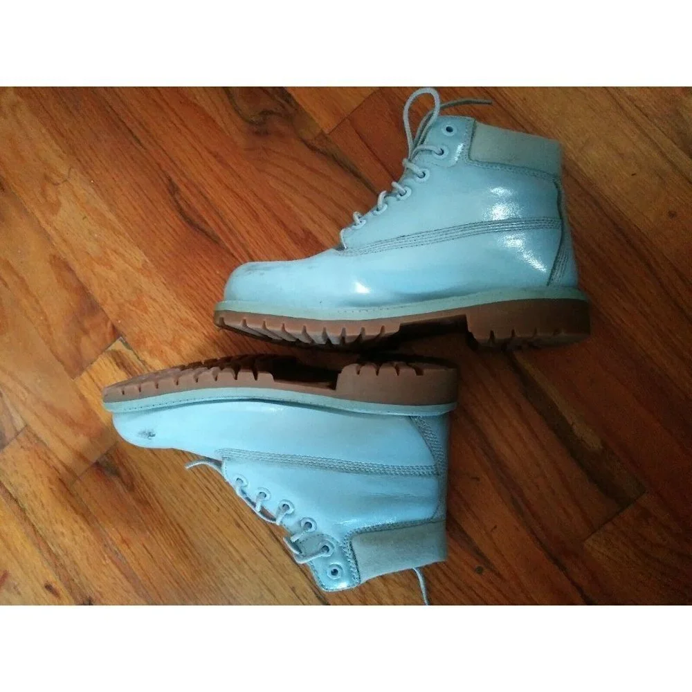 Girls Timberland ankle Boots Sz 2 waterproof leather Youth Unisex blue USED
